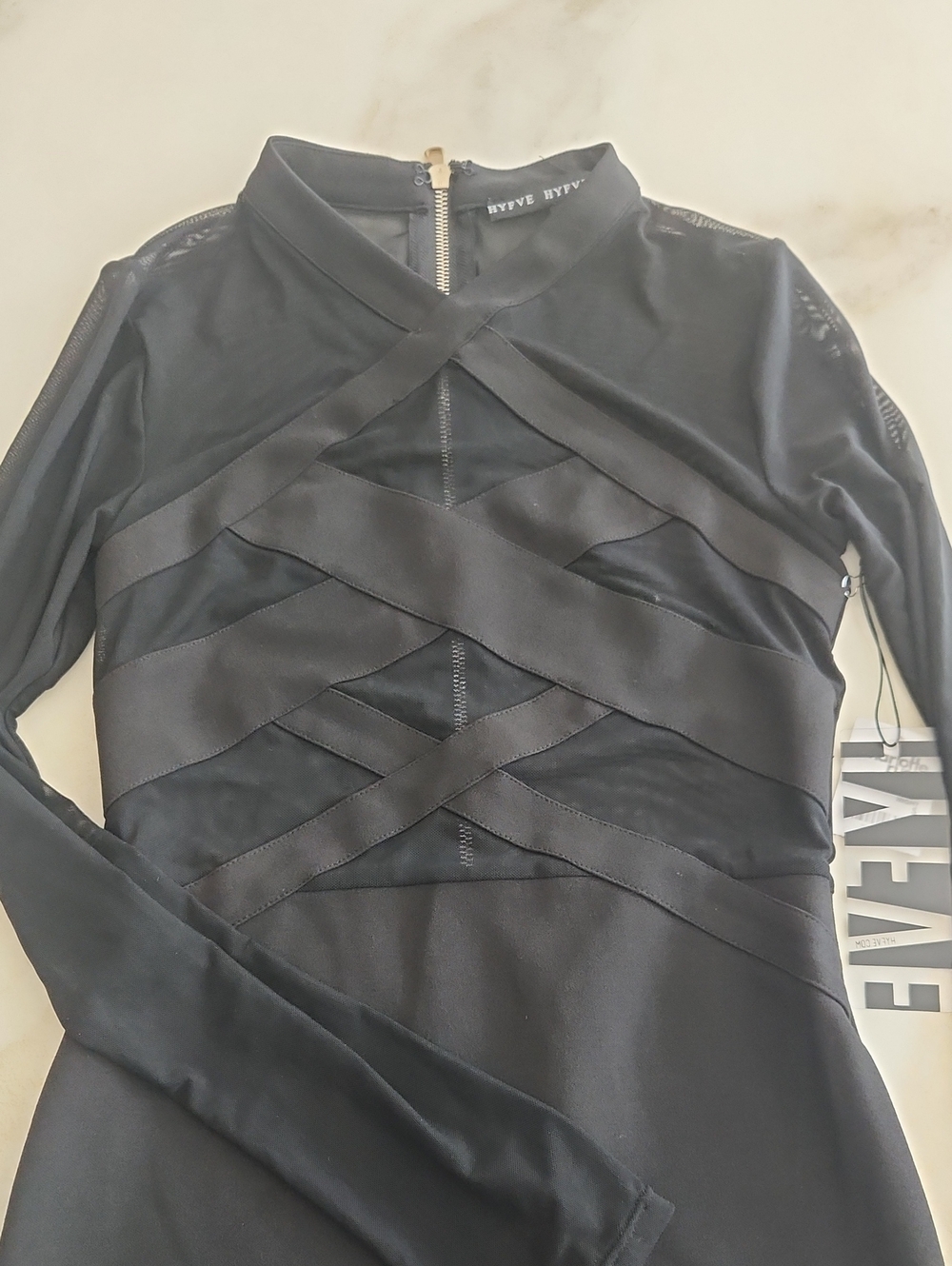 HYFVE Black Long-Sleeve Crisscross Cutout Dress..NWT!